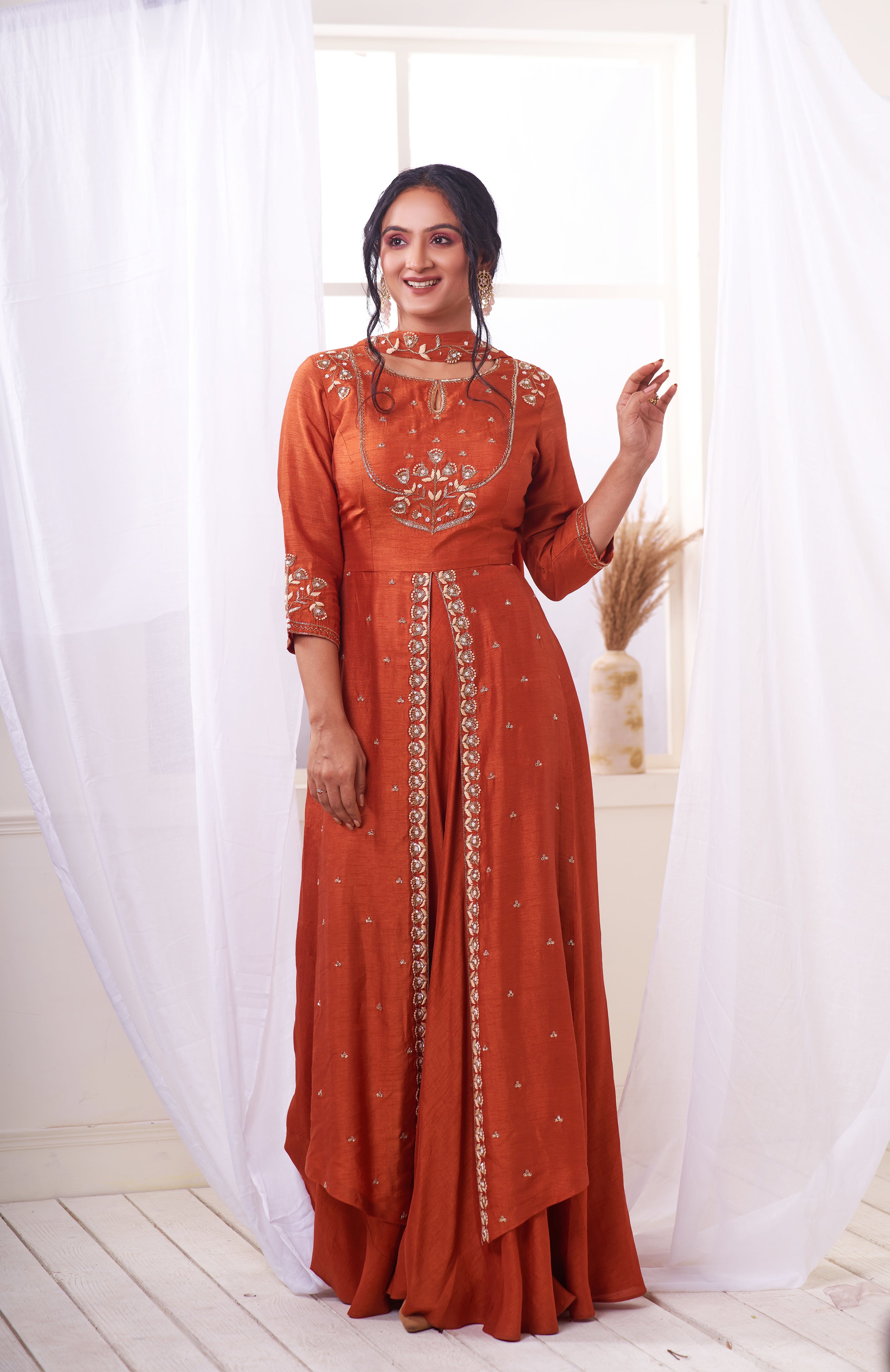 Burnt Orange Two Layer Long Dress Burnt Orange Two Layer Long Dress
