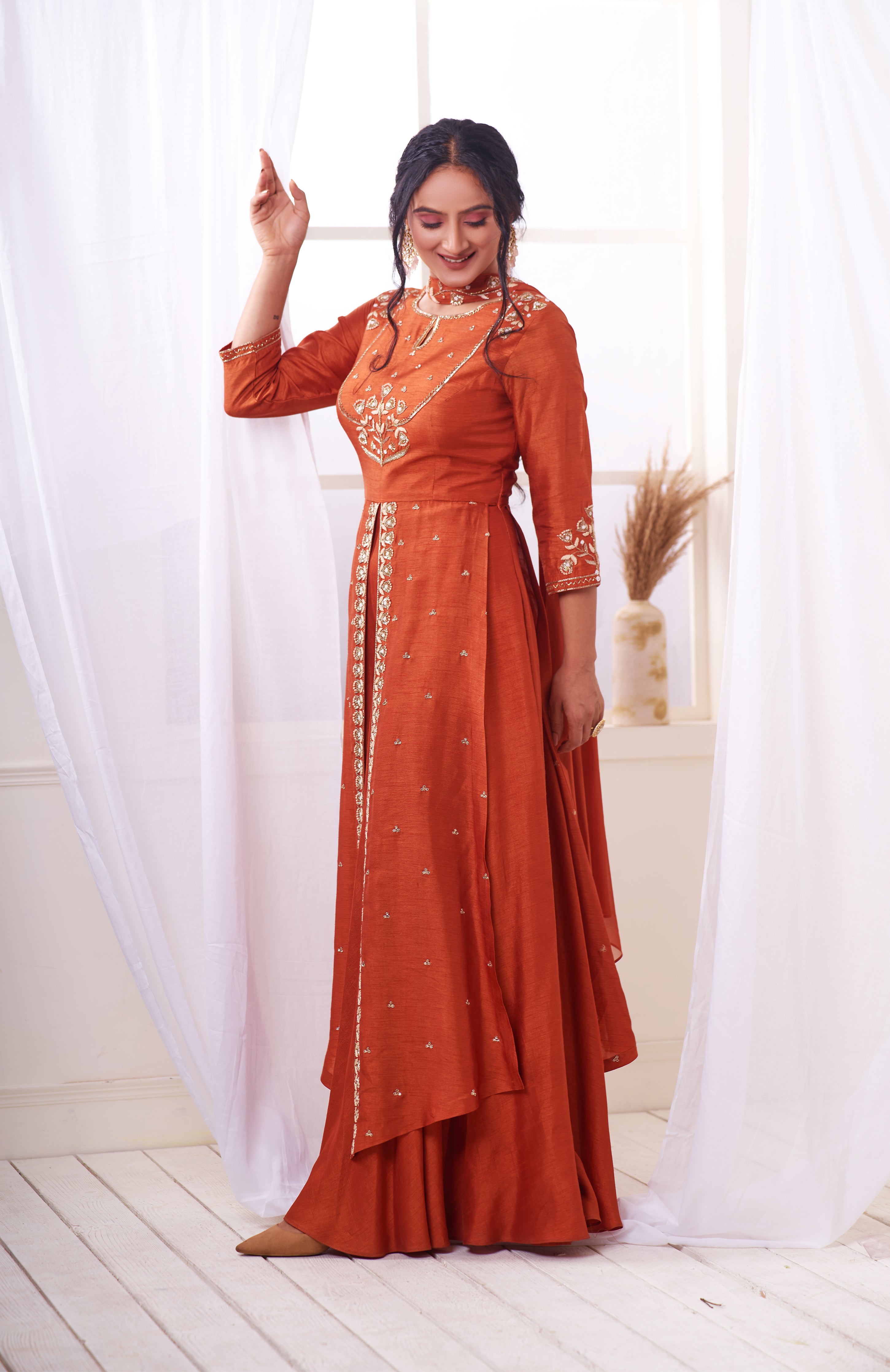 Burnt Orange Two Layer Long Dress