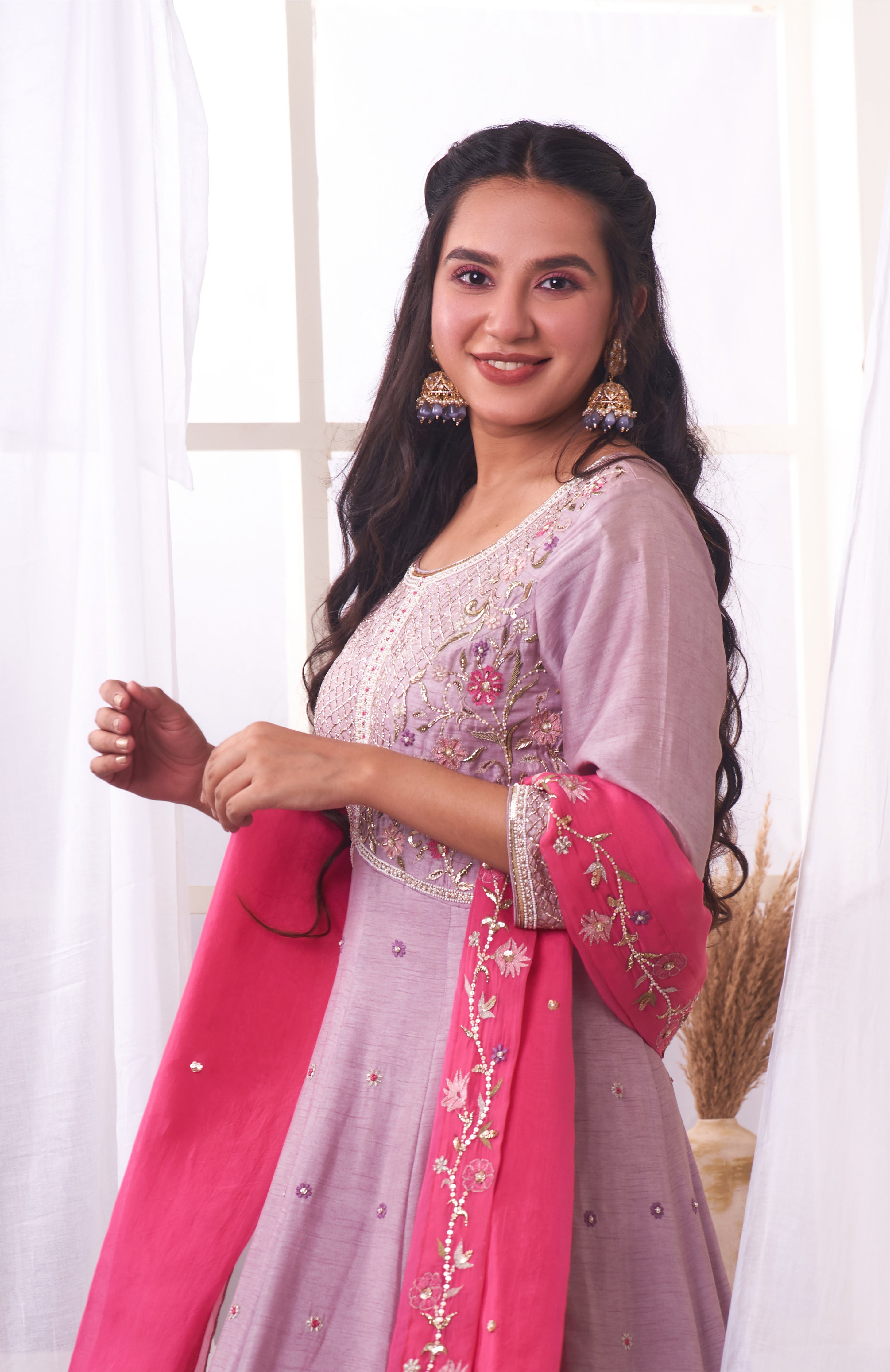 Dusty Mauve Embroidered Anarkali