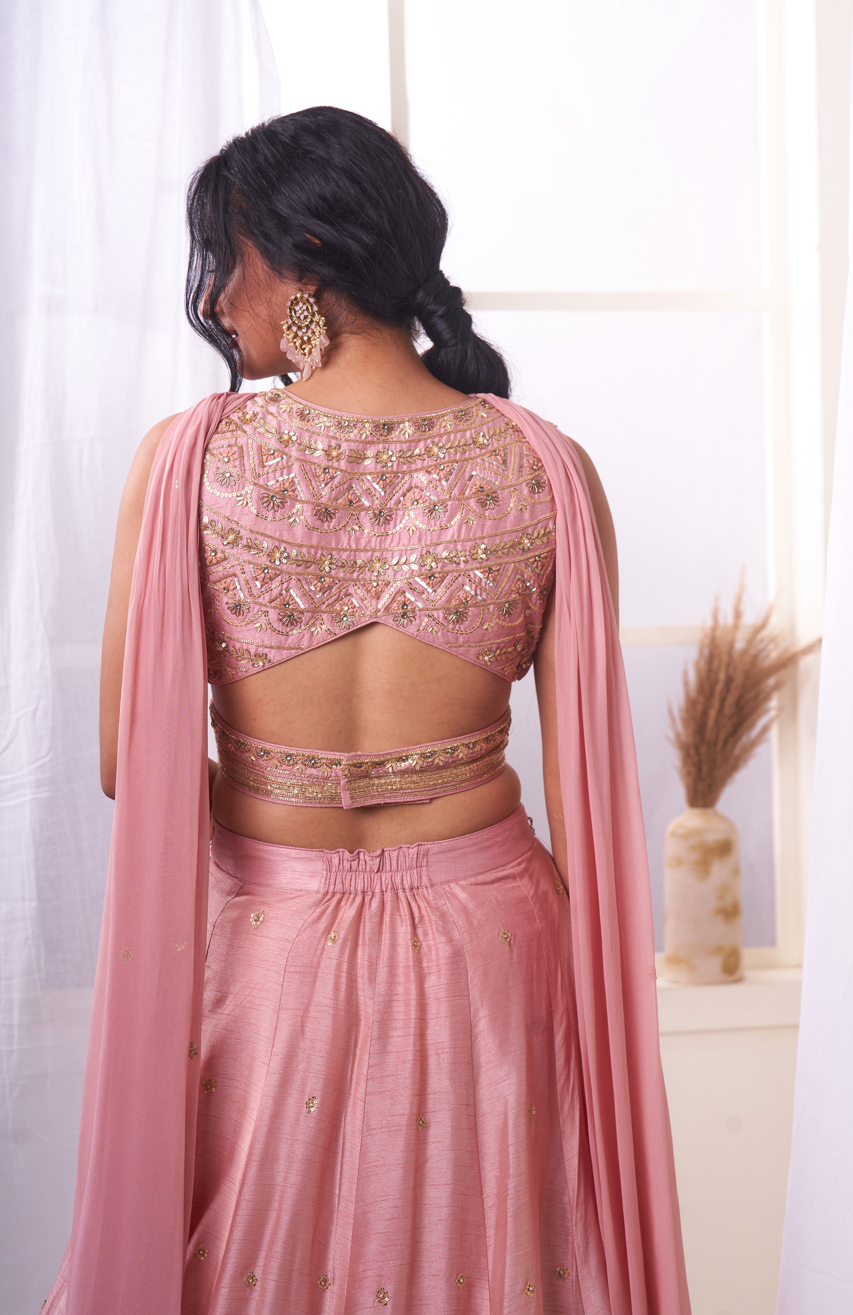 Nude Pink Lehenga With Choker Dupatta