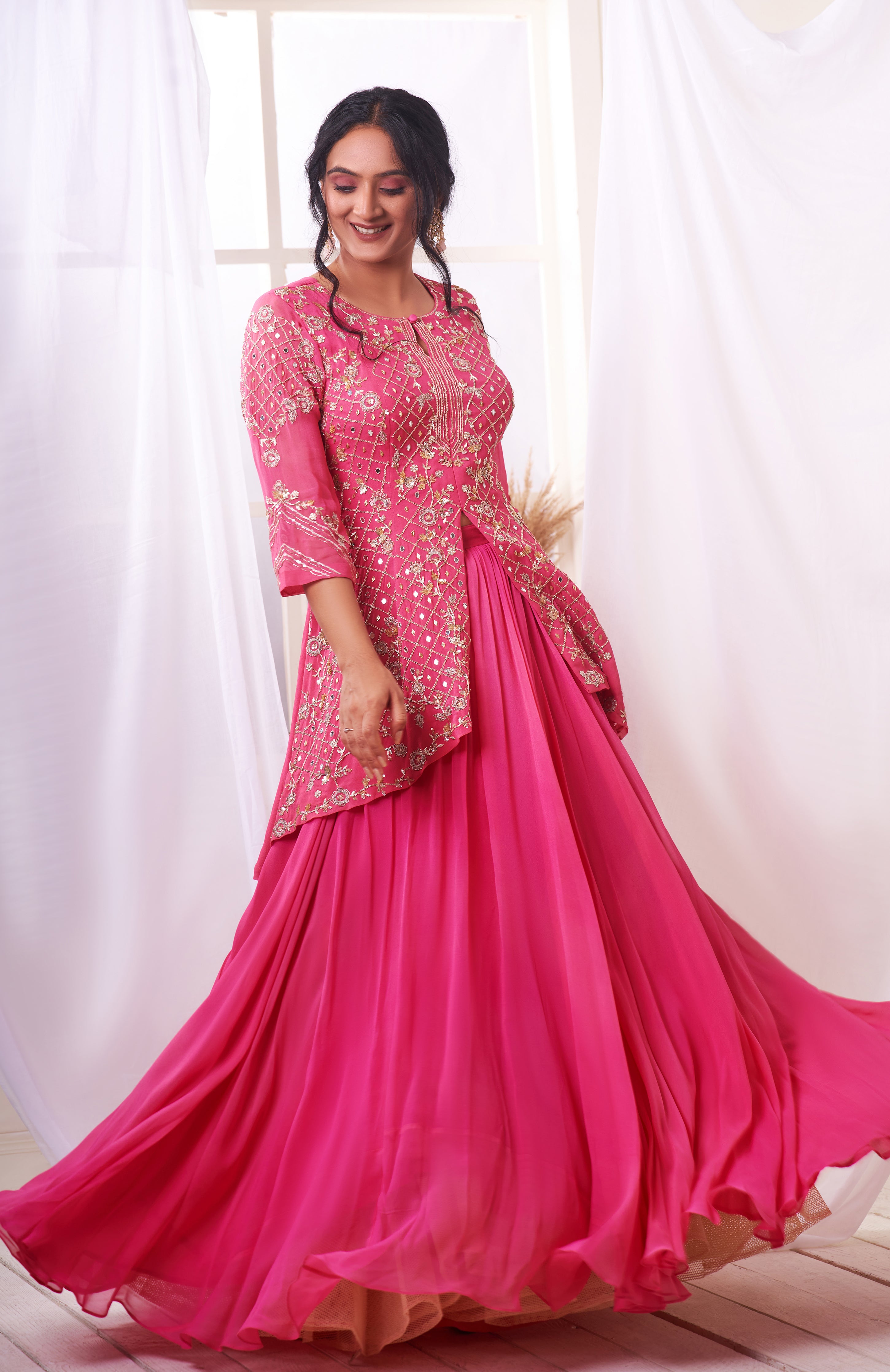Pink Ghagra Long Dress Rani Pink Lehenga Choli With Sequin Work