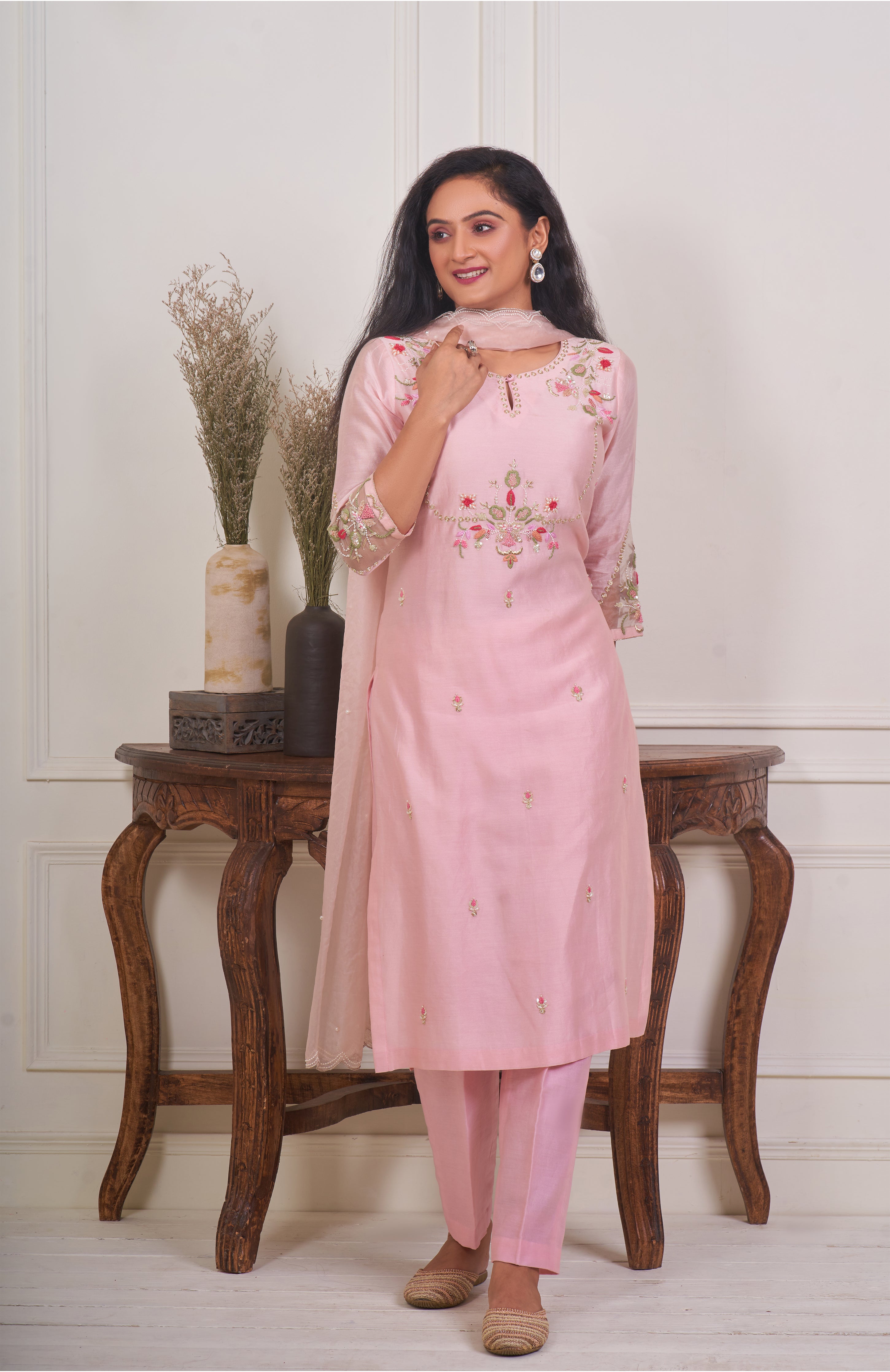 Powder Pink Suit with Resham Dabka Embroidery